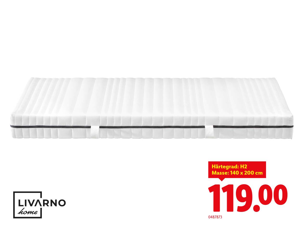 LIVARNO home weiße Matratze, Härtegrad H2, 140 x 200 cm, 119,00 €.