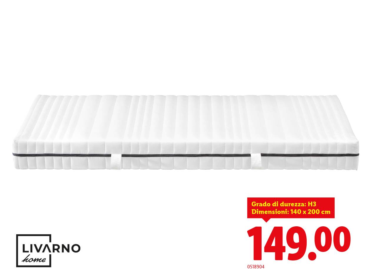Materasso LIVARNO home, grado di durezza H3, dimensioni 140 x 200 cm, prezzo 149,00.