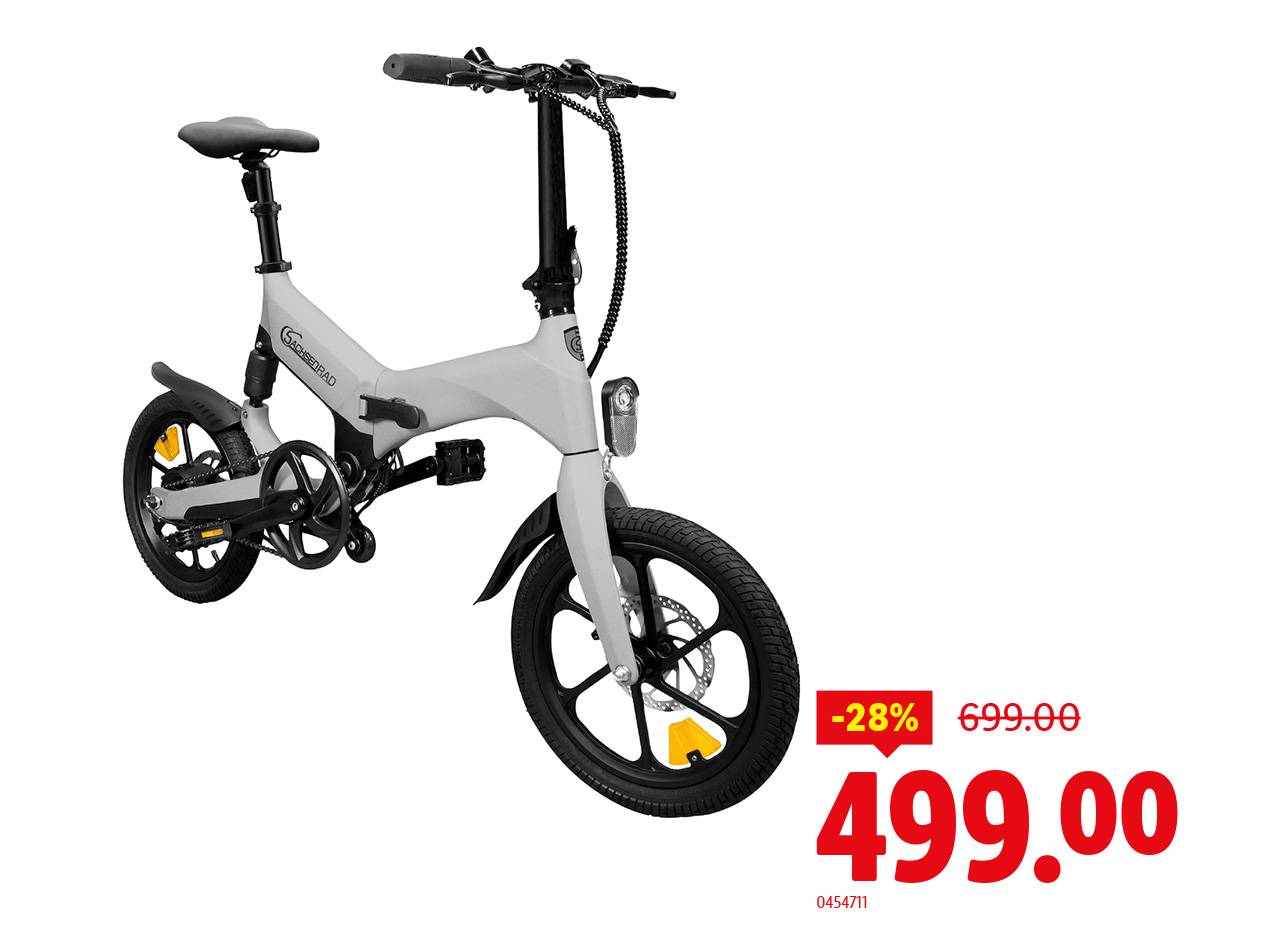 Bicicletta elettrica pieghevole grigia con sconto del 28%, prezzo finale 499,00.
