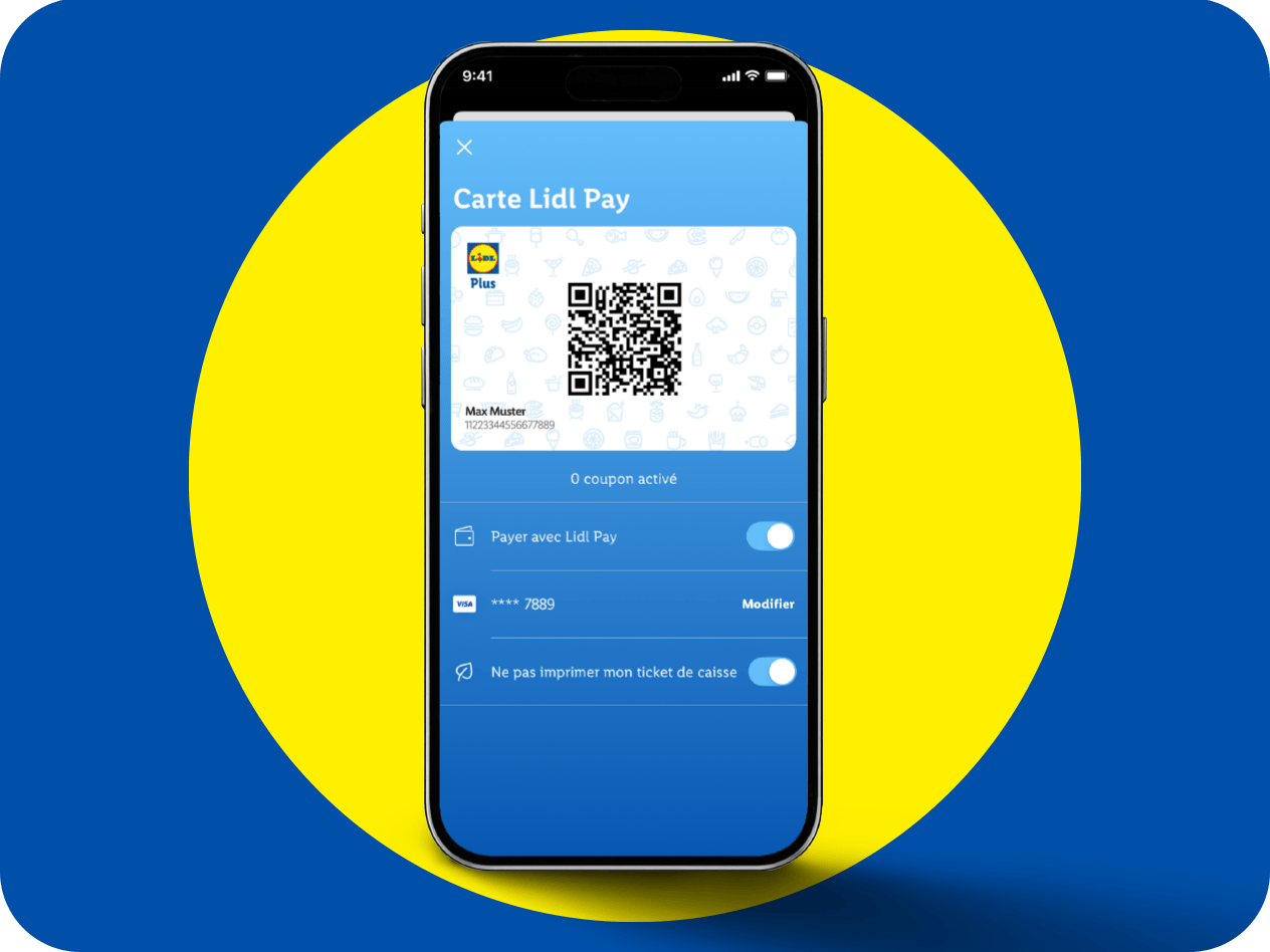 Écran de smartphone affichant une carte de fidélité numérique, un code QR et des options de paiement.