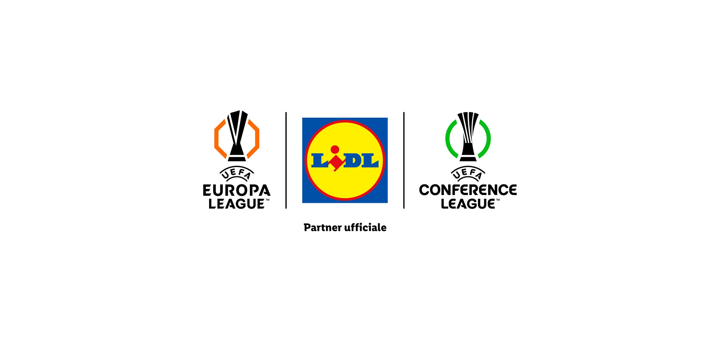 Loghi UEFA Europa League, Lidl e UEFA Conference League con la dicitura 'Partner ufficiale'.
