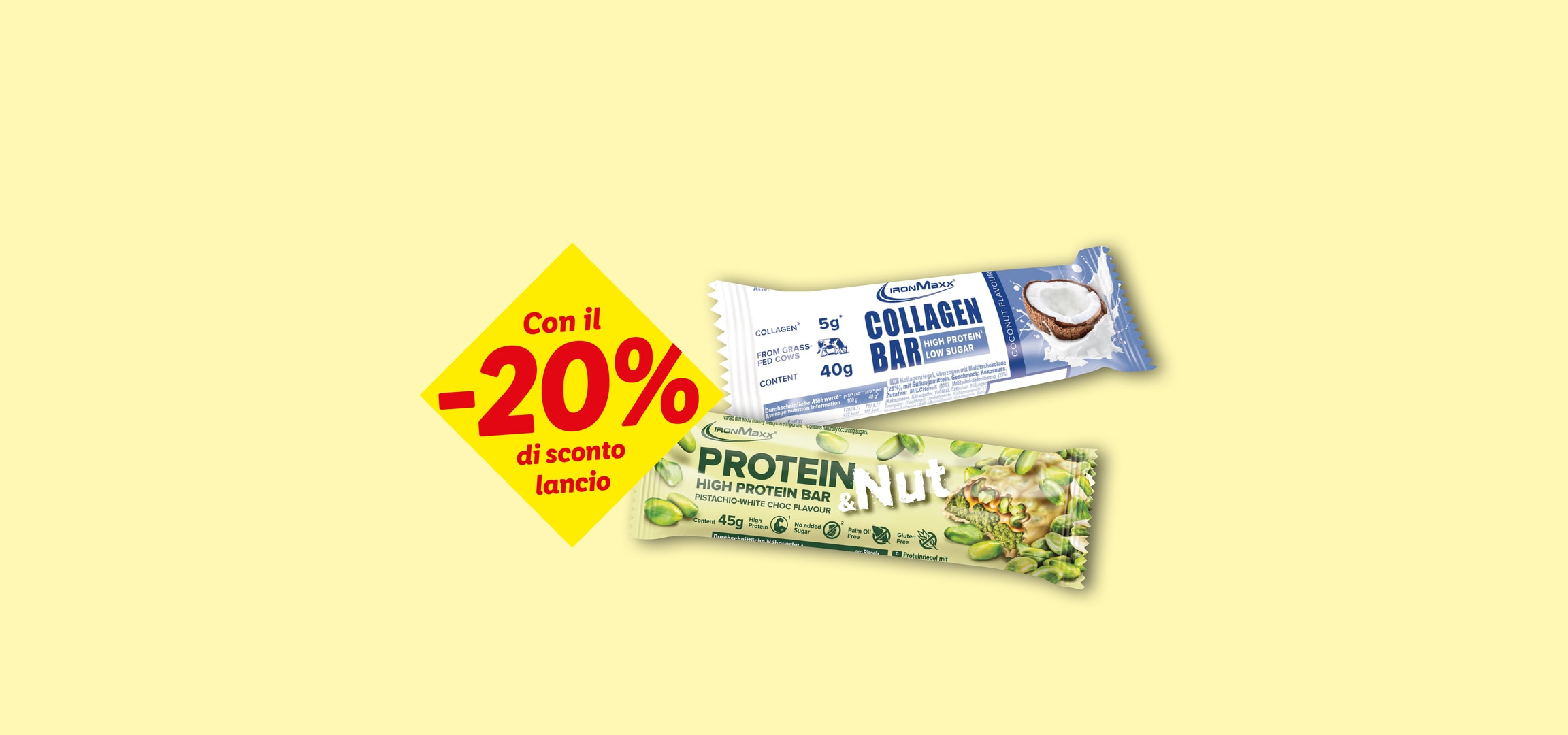 Barrette proteiche IronMaxx Protein & Nut e Collagen Bar con il 20% di sconto.