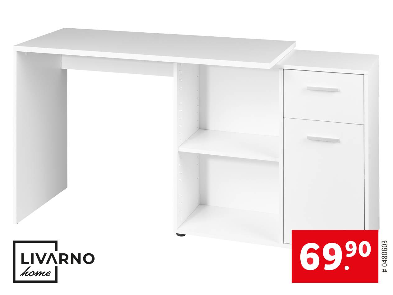 Livarno Home Schreibtisch weiß mit Schrank, 69,90€.