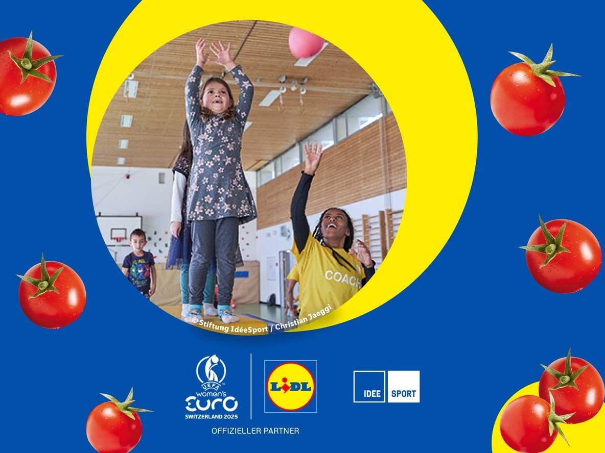 Lidl unterstützt die UEFA Women's EURO 2025 in der Schweiz mit einer Kampagne, die Kinder beim Ballspielen zeigt.