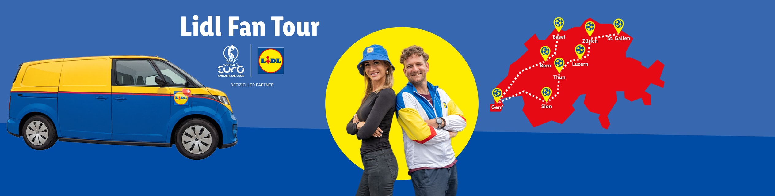 Lidl Fan Tour: Ein Lidl-Van tourt durch die Schweiz zur Frauen-EM 2025.