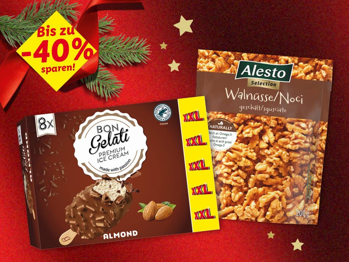 Bon Gelati Eiscreme und Alesto Walnüsse mit 40% Rabatt.