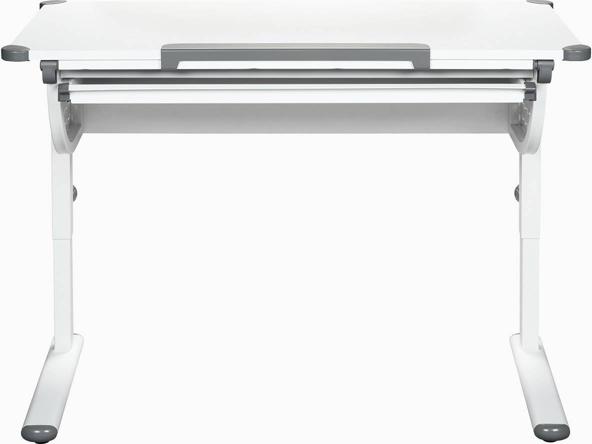 Weißer Schreibtisch mit Schublade.