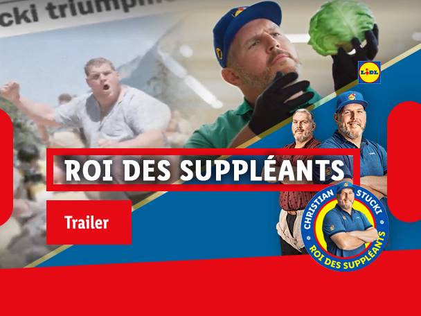 Un homme en tenue de sport, un chou à la main, et un autre homme en action, avec le texte 'ROI DES SUPPLÉANTS'.