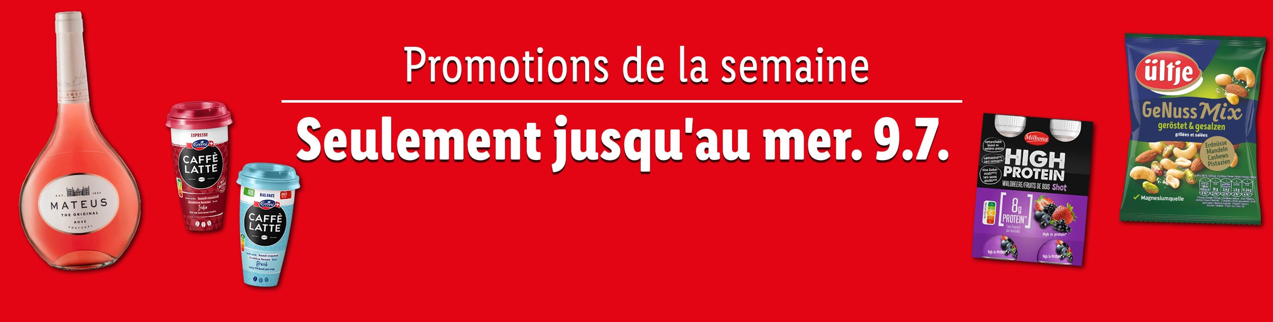 Promotions de la semaine : Mateus rosé, café Emmi, Milbona High Protein et mélanges de noix Ültje.