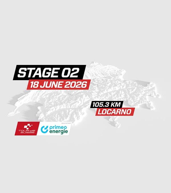 Carte de la Suisse avec les détails de la deuxième étape d'une course cycliste : 18 juin 2026, 105,3 km, Locarno.
