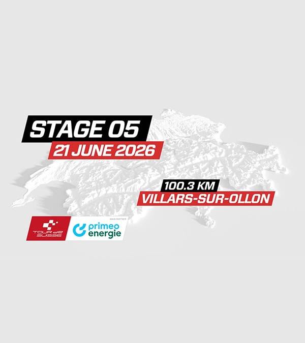 Annonce de l'étape 5 d'une course cycliste le 21 juin 2026, de 100,3 km à Villars-sur-Ollon.